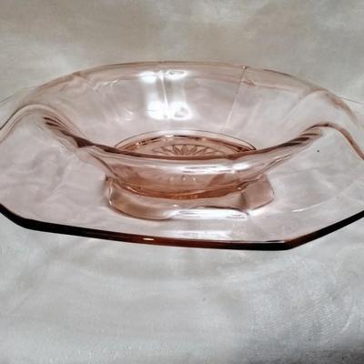 Rare Unique Jeanette Footed Pink Depression Glass Serving Bowl