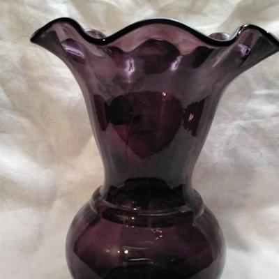 Fenton Apples On Aubergine Purple 100 Anniversary Vase Hand Painted By A. Deem