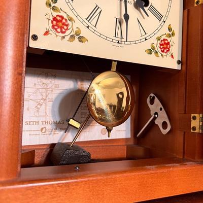 Vintage SETH THOMAS Wood Sharon Steeple Pendulum Mantle Clock