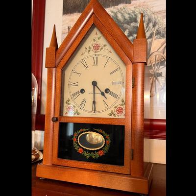 Vintage SETH THOMAS Wood Sharon Steeple Pendulum Mantle Clock