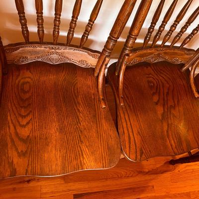Set of 6 Antique Pressback Spindle Oak Chairs