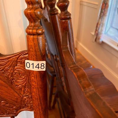 Set of 6 Antique Pressback Spindle Oak Chairs