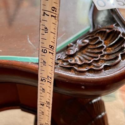 Antique French Style Glass Top Carved Wood Coffee Table