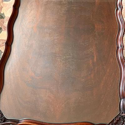 Antique French Style Glass Top Carved Wood Coffee Table