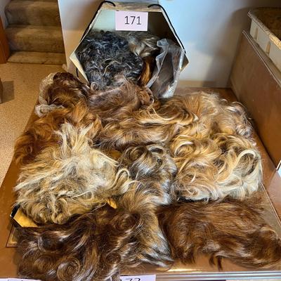 Tall Hat box full of vintage wigs