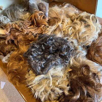 Tall Hat box full of vintage wigs