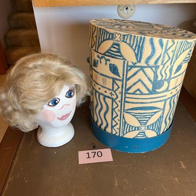 Funky vintage wig box with form & wig