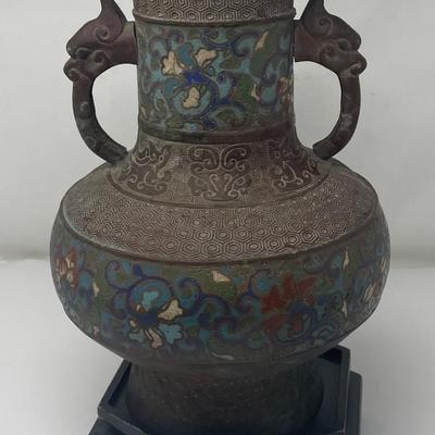 Early 1900  Cloisonne vase 12 H