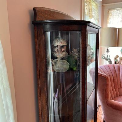 Antique Bow Front Curved Glass Curio Cabinet