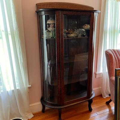 Antique Bow Front Curved Glass Curio Cabinet