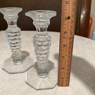 Fostoria, American candleholders and bud vase