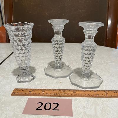 Fostoria, American candleholders and bud vase