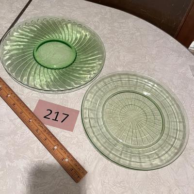 Two Green depression ware plates