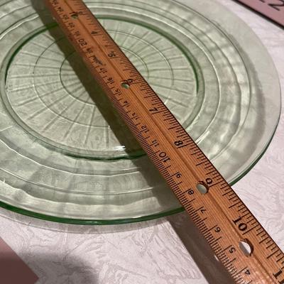 Two Green depression ware plates