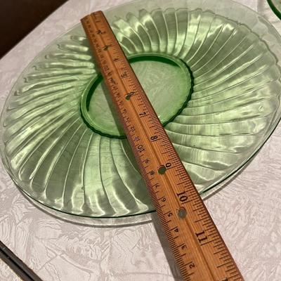 Two Green depression ware plates