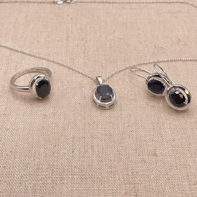Black Sapphire & Sterling Set (B3-SS)