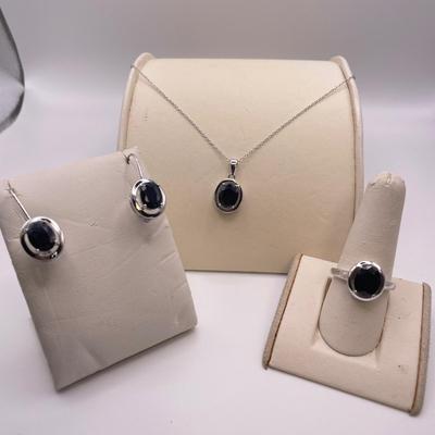 Black Sapphire & Sterling Set (B3-SS)