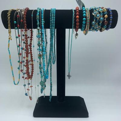 Large Collection of Southwestern Style Red Coral and Turquoise Necklaces and More (B3-KW)