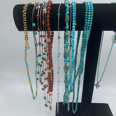 Large Collection of Southwestern Style Red Coral and Turquoise Necklaces and More (B3-KW)
