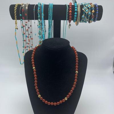 Large Collection of Southwestern Style Red Coral and Turquoise Necklaces and More (B3-KW)