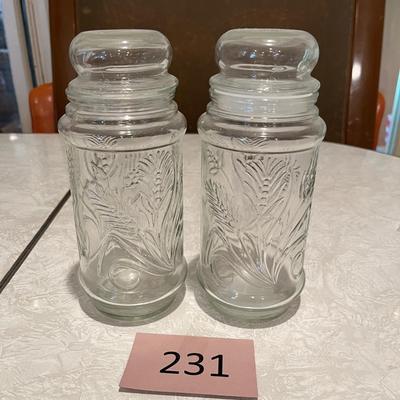 Set of two clear glass canisters