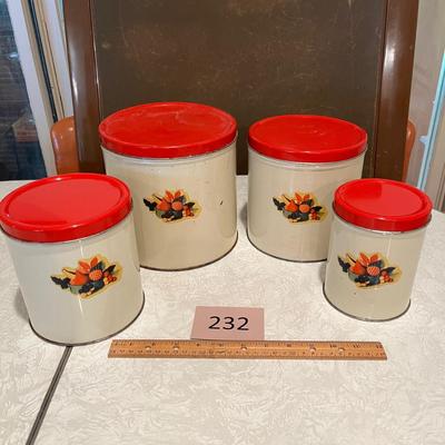 Set of 4 Tin Canisters Calico Fruit