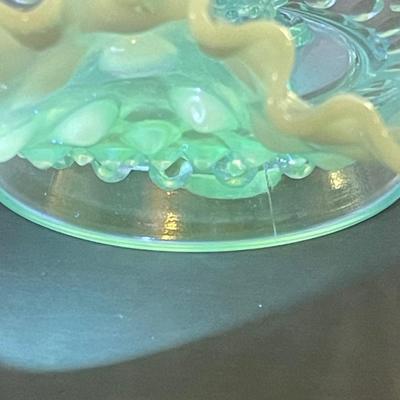 Glowing Fenton blue opalescent hobnail epergneâ€™