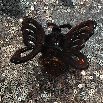 Vintage  Hair Clip Barrettes Brown Tortoise  Butterfly