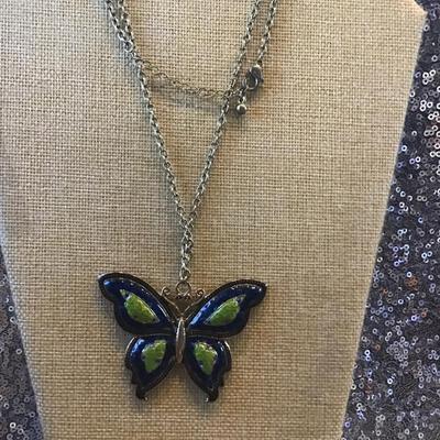 Large Metal Enamel Butterfly Necklace