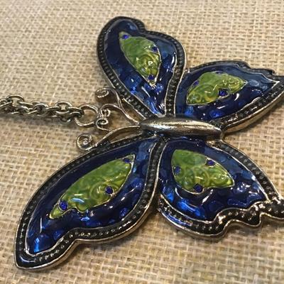 Large Metal Enamel Butterfly Necklace