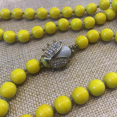 J Crew Bee Necklace Yellow  Beads with Gold Tone and Crystal Bee
