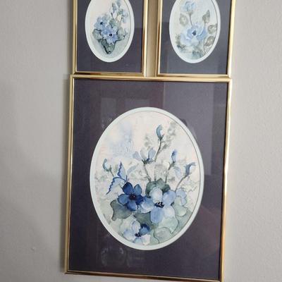 3 blue floral pictures