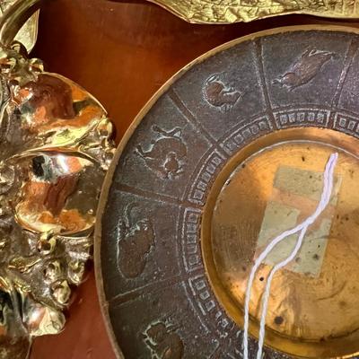 Mixed Vintage Decorative Brass Lot - Book Ends, Door Knocker, Utensils, Bowls