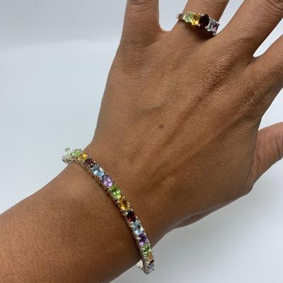 Multicolored Gemstone Ring, Bracelet, and Earring Set (B3-KW)
