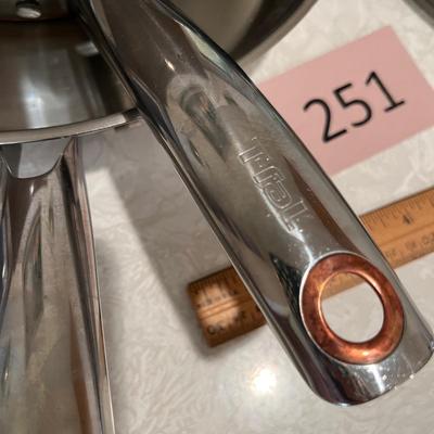Two copper bottomed skillets + more