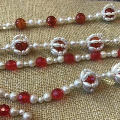 VTG.  2 Necklace Caged Amber / Red     Faux Pearls flapper Style