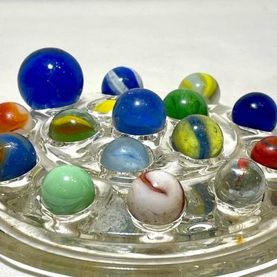 Vintage  flower frog and marbles