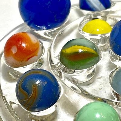 Vintage  flower frog and marbles