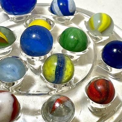 Vintage  flower frog and marbles
