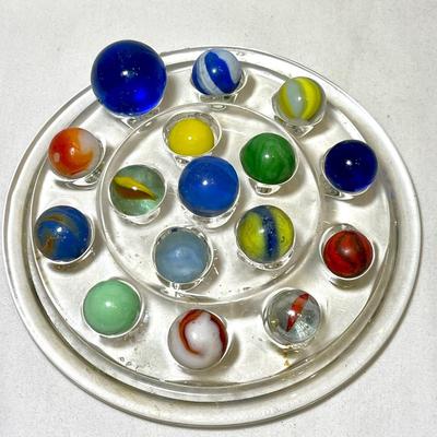 Vintage  flower frog and marbles
