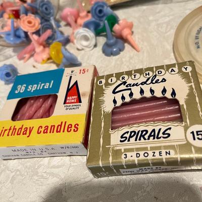 Vintage birthday cake candle holders + more