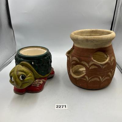 Turtle flower pot and brown pot