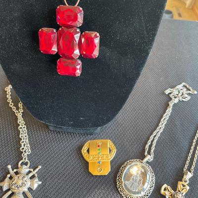 Large red stone necklace & more