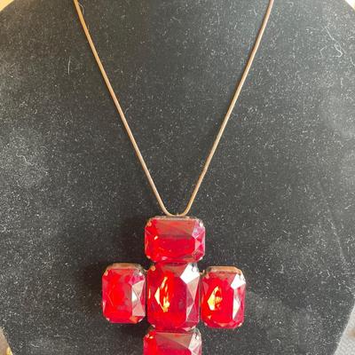 Large red stone necklace & more