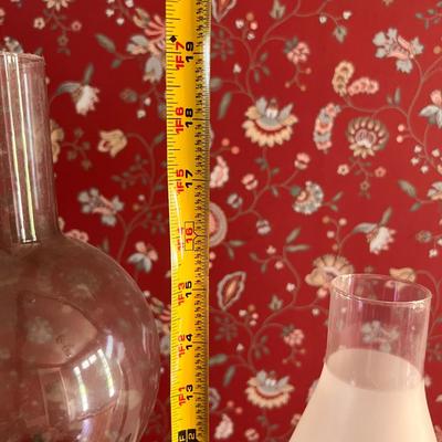 2 Vintage Glass Oil Hurricane Lamps