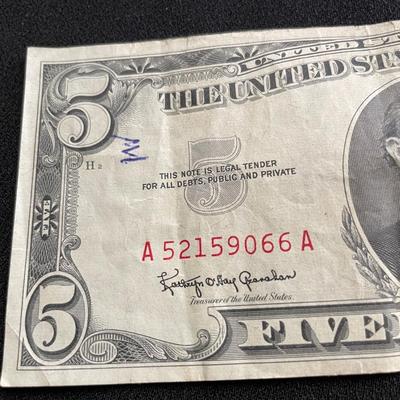 1963 SERIES RED SEAL FIVE DOLLAR BILL