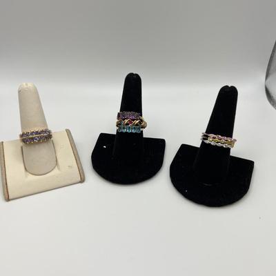 Seven 14k, 10k and 925 Colored Stone Rings (B4-MK)