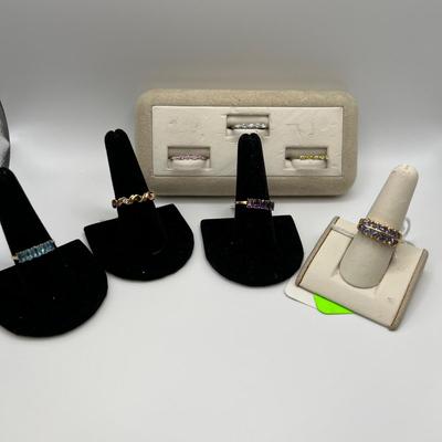 Seven 14k, 10k and 925 Colored Stone Rings (B4-MK)