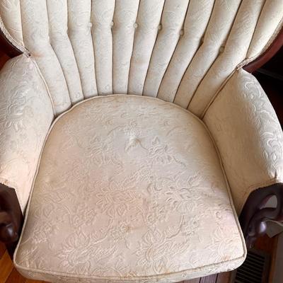 Antique Ivory Channel Back Chair Carved Swan Armrests