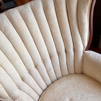 Antique Ivory Channel Back Chair Carved Swan Armrests